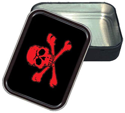 Stash Tins Red Skull & Crossbones Storage Container 4.37" L x 3.5" W x 1" H