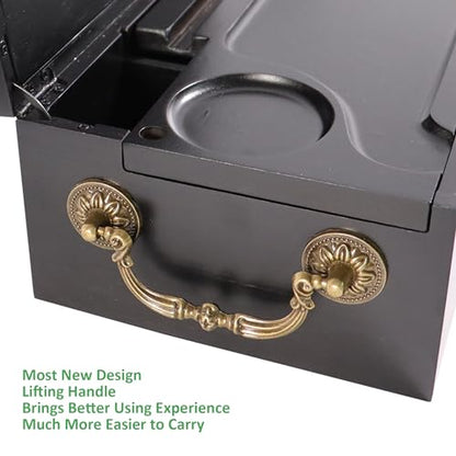 Bamboo Box with Combination Lock, Decorative Box with Handle, Large Storage Stash Box Set, Removable Dividers, 3 Glass Jars, Bamboo Herb Roller, Tray Insert & Smell Proof Accessory Tools Kit (Black)