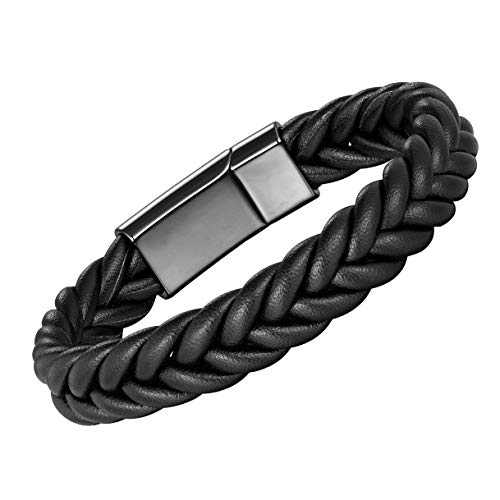 Urban Jewelry Braided Genuine Leather Bracelet with Locking Stainless Steel Clasp (Unique Designs Options)