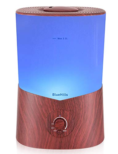 BlueHills Premium 2000 ML XL Essential Oil Diffuser Aromatherapy Humidifier for Large Room Home 40 Hour Run Huge Coverage Area 2 Liter Extra Large Capacity Diffuser Dark Wood Grain (E003)