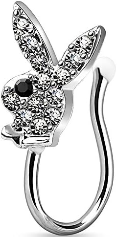 Nose Clip Clip On Non Piercing Nose Ring CZ Paved Licensed Playboy Bunny