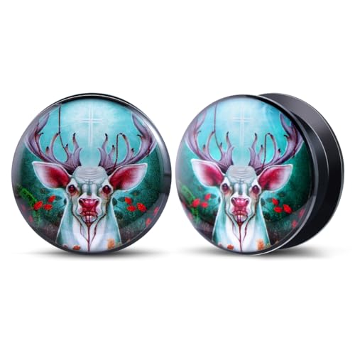 2PCS Acrylic Solid Screw On Ear gauges Art Oil Painting The Scream Epoxy Allergy Free Ear Plugs and Tunnels Stretcher For Women Men Body Piercing Jewelry