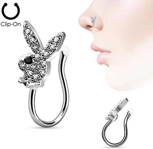 Nose Clip Clip On Non Piercing Nose Ring CZ Paved Licensed Playboy Bunny