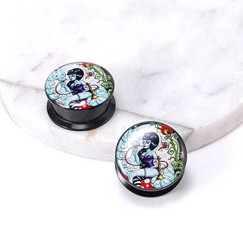 1 Pair Acrylic Solid Screw On Ear Plugs Tunnels Santa Muerte Death Goodness Resin Allergy Free Stretcher For Women Men Body Piercing Jewelry