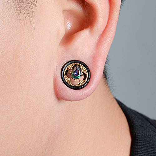 COOEAR Wood Ear Gauges Flesh Tunnels Gem Plugs Piercing Metal Earrings Double Flared Stretchers 0g to 1 Inch.