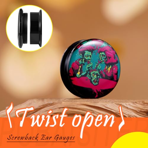 2PCS Acrylic Solid Screw On Ear Plugs and Tunnels Hand Drawn Illustrations Epoxy Allergy Free Ear Gauge Stretcher For Women Men Body Piercing Jewelry