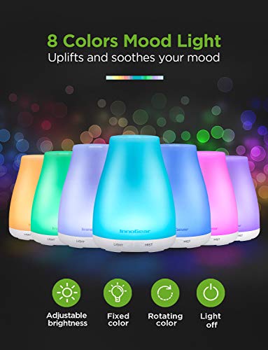 InnoGear Essential Oil Diffuser, Premium 5-in-1 Diffusers for Home Scent Aromatherapy Diffuser Air Desk Humidifier for Bedroom Large Room Office 7 Color LED 2 Mist Mode Waterless Auto Off, Bronze