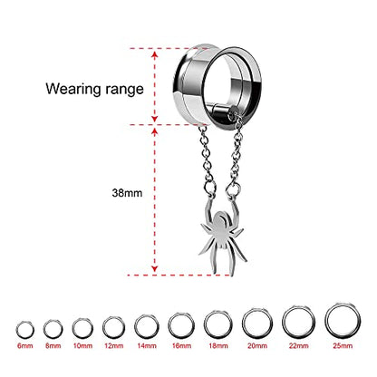 2PCS Stainless Steel Ear Gauges Tunnels Hollow Spider Bee Bat Chain Screw Fit For Men Women 6mm-25mm