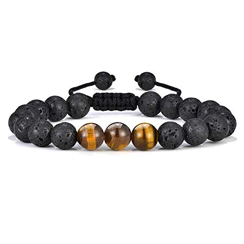 M MOOHAM Natural Stone Bracelets for Men - 8mm Tiger Eye | Matte Agate | Lava Rock Bracelets for Men Teen Boys Gifts Fathers Day Anniversary Birthday Gifts for Him