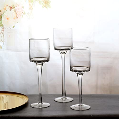 Glass Candleholders Tea Light Candle Holders Clear Wedding Weddings Hurricane Tall Elegant Ideal for Dining Party Home Decor Parties Table Settings Gifts Different Sizes (1 Set Small Clear)