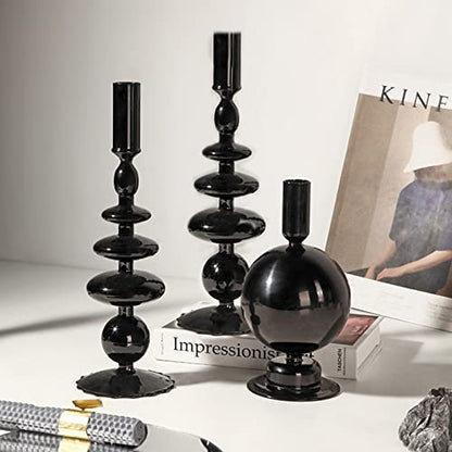 Candlestick Holders, Glass Candle Holders for Table Centerpiece, Taper Candle Stand Modern Style Black Candle Holder for Wedding Decor and Dinner Party (Color : Black)