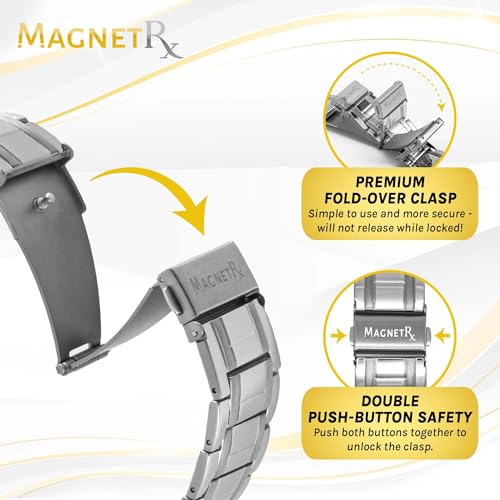 MagnetRX® 3X Strength Magnetic Bracelets for Men – Effective Titanium Mens Magnetic Bracelet – Premium Fold-Over Clasp & Adjustable Length with Sizing Tool & Gift Box (Black)