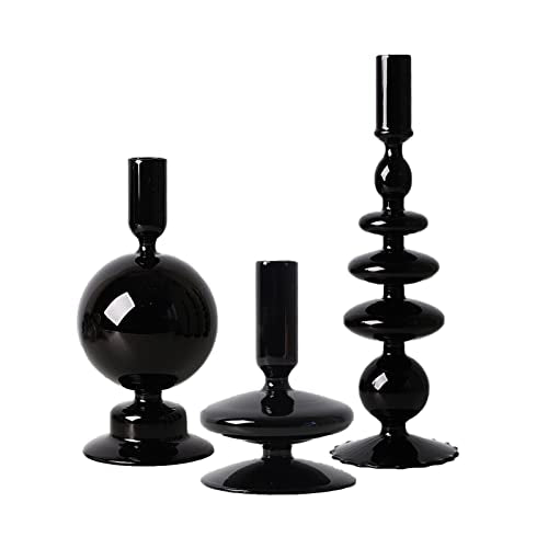 Candlestick Holders, Glass Candle Holders for Table Centerpiece, Taper Candle Stand Modern Style Black Candle Holder for Wedding Decor and Dinner Party (Color : Black)