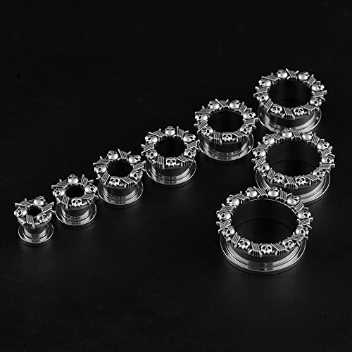 2PCS Surgical Steel Screw Fit Flesh Tunnels Skeleton Gothic Ear Expander Stretching Plugs Gauge 0G-1"(8mm-25mm)