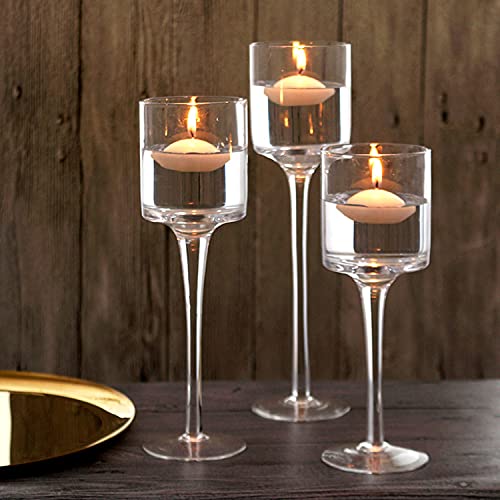 Glass Candleholders Tea Light Candle Holders Clear Wedding Weddings Hurricane Tall Elegant Ideal for Dining Party Home Decor Parties Table Settings Gifts Different Sizes (1 Set Small Clear)