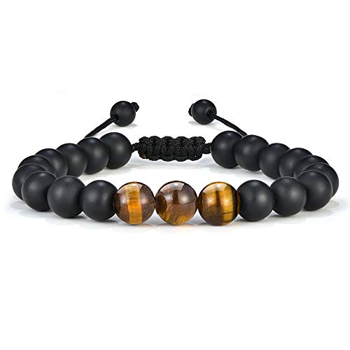 M MOOHAM Natural Stone Bracelets for Men - 8mm Tiger Eye | Matte Agate | Lava Rock Bracelets for Men Teen Boys Gifts Fathers Day Anniversary Birthday Gifts for Him