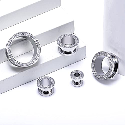 1 Pair Surgical Steel Screw Fit Tunnels Ear Plug Gauges Gold Gem Expander Stretcher Earrings 6mm-25mm