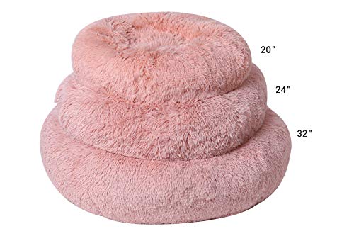 Dog Bed Calming Cat and Dog Beds, 20 inches Beige Cat Bed, Black/Pink/Beige Puppy Bed,Original Calming Donut Cat and Dog Bed in Shag Fur– Machine Washable, Anti Slip Waterproof Bottom