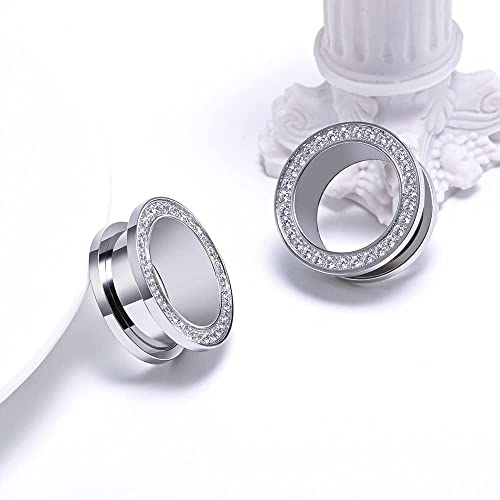 1 Pair Surgical Steel Screw Fit Tunnels Ear Plug Gauges Gold Gem Expander Stretcher Earrings 6mm-25mm