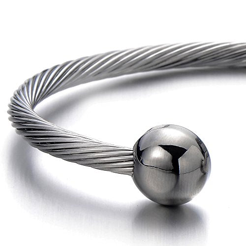 COOLSTEELANDBEYOND Elastic Adjustable Stainless Steel Cuff Bangle Bracelet for Mens Womens