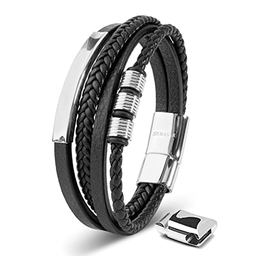 SERASAR Premium Leather Bracelet Men | Stainless Steel Magnetic Clasp | Three Colors | Jewelry Box Included