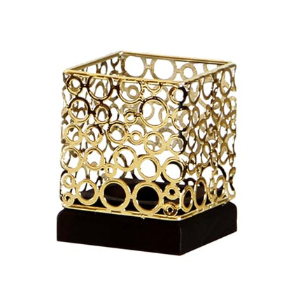 Candle Holder with Iron Shade Wooden Base for Dining Room, Table, Living Room and Wedding Decorations, Fun Gift for Men, Women and Children Sliver