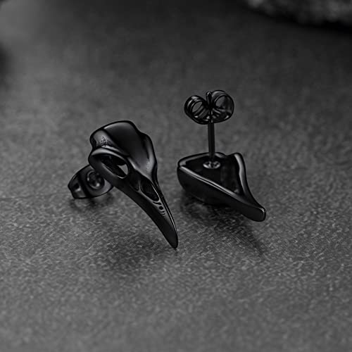 FaithHeart Raven Stud Earrings for Women Men, Stainless Steel Punk Gothic Norse Viking Crow Ear Studs with Delicate Gift Packaging