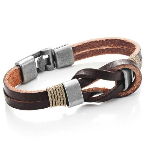 Urban Jewelry Braided Genuine Leather Bracelet with Locking Stainless Steel Clasp (Unique Designs Options)