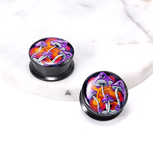 1 Pair Acrylic Solid Screw On Ear Plugs Tunnels Allergy Free 2g- 1 Inch Stretcher Steampunk Graffiti Pattern Color Painting For Women For Men Body Piercing Jewelry
