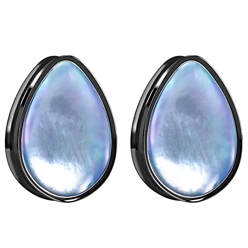 2PCS 8mm-25mm Pearl Shell Ear Gauges Saddle Tunnels 316L Stainless Steel Teardrop Heart Shape Double Flared Plugs Expander Stretcher Piercing