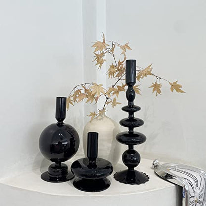 Candlestick Holders, Glass Candle Holders for Table Centerpiece, Taper Candle Stand Modern Style Black Candle Holder for Wedding Decor and Dinner Party (Color : Black)