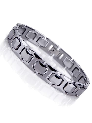 URBAN JEWELRY Stunning Solid Tungsten Link Bracelet for Men Polished Link, Puzzle, Ceramic Style (Silver, Black, 18K Gold Plated Option)