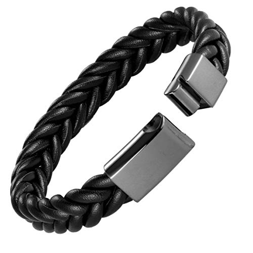 Urban Jewelry Braided Genuine Leather Bracelet with Locking Stainless Steel Clasp (Unique Designs Options)