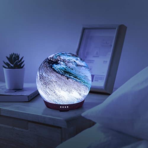 Moon Essential Oil Diffuser, Glass Cool Mist Humidifier with 4 Timer,7 LED Colors and Waterless Auto Shut-Off Settings for Baby Home Office (250ml)