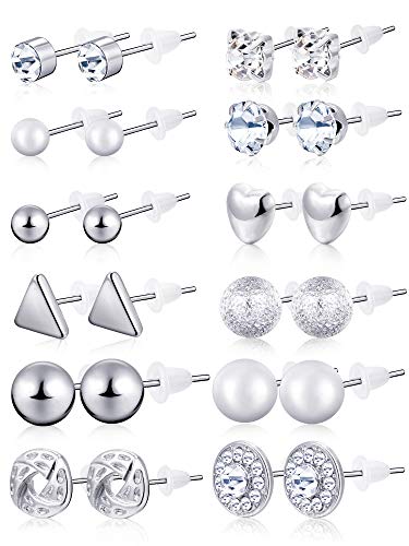 BBTO 24 Pairs Stud Earrings Crystal Pearl Earring Set Ear Stud Jewelry for Girls Women Men, Silver and Gold