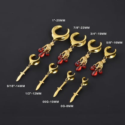 1 Pair Ear Gauges 8mm-25mm Dangle Plug Saddle Tunnels Brass Ear Hanger Stretcher Expander Earrings For Women Body Piercing Jewelry