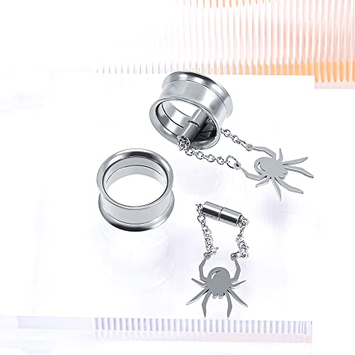 2PCS Stainless Steel Ear Gauges Tunnels Hollow Spider Bee Bat Chain Screw Fit For Men Women 6mm-25mm