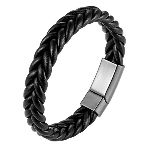 Urban Jewelry Braided Genuine Leather Bracelet with Locking Stainless Steel Clasp (Unique Designs Options)