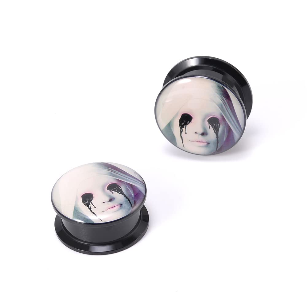 1 Pair Acrylic Solid Screw On Ear Plugs Tunnels Santa Muerte Death Goodness Resin Allergy Free Stretcher For Women Men Body Piercing Jewelry