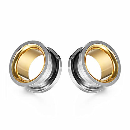 2PCS Stainless Steel Screw Ear Gauges Tunnels Hollow Double Flare Black Gold For Man For Woman Body Piercing Jewelry 6mm-30mm Stretcher