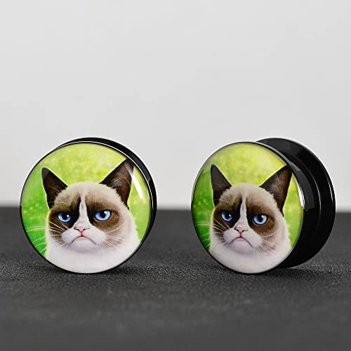 1 Pair Acrylic Solid Screw On Ear Plugs Tunnels Resin Allergy Free Stretcher Egyptian Cat Goddess Egypt Mythology Color Drawing For Women Men Body Piercing Jewelry