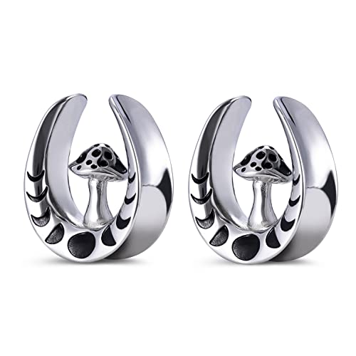 2PCS Mushroom Saddle Ear Gauges Plugs Surgical Steel Ear Tunnels Expander Stretchers Earrings Piercing Body Jewelry 0g-1"(8mm-25mm)