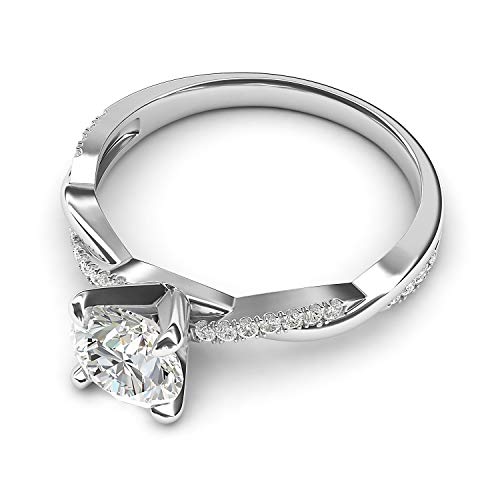 THELANDA Solid 14k White Gold 4-Prong Petite Twisted Vine Simulated 1.0 CT Diamond Engagement Ring Promise Bridal Ring