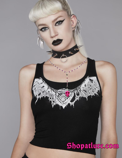 Pink Skull Hand Beaded Lariat Necklace