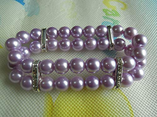 2 Row Pearl Dog Necklace Collar for Pets, Bling Cat Wedding Collar, Rhinestone Pet Jewelry for Small Dogs, Teacup Chihuahua Yorkie Clothes Costume Outfits Accessories (Pink, 7-Inch)