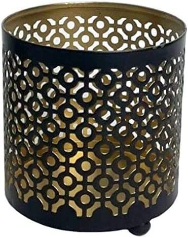 Hosley 4.5" High Black (Gold Inside) Metal Jar Holder Candle Sleeve. Candle Holder, Votive, Tea Light Lanterns Use with Tealights. Ideal Gift for Weddings, Parties, Spa and Aromatherapy O6