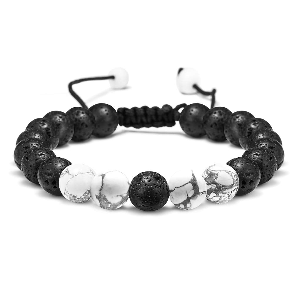 M MOOHAM Natural Stone Bracelets for Men - 8mm Tiger Eye | Matte Agate | Lava Rock Bracelets for Men Teen Boys Gifts Fathers Day Anniversary Birthday Gifts for Him