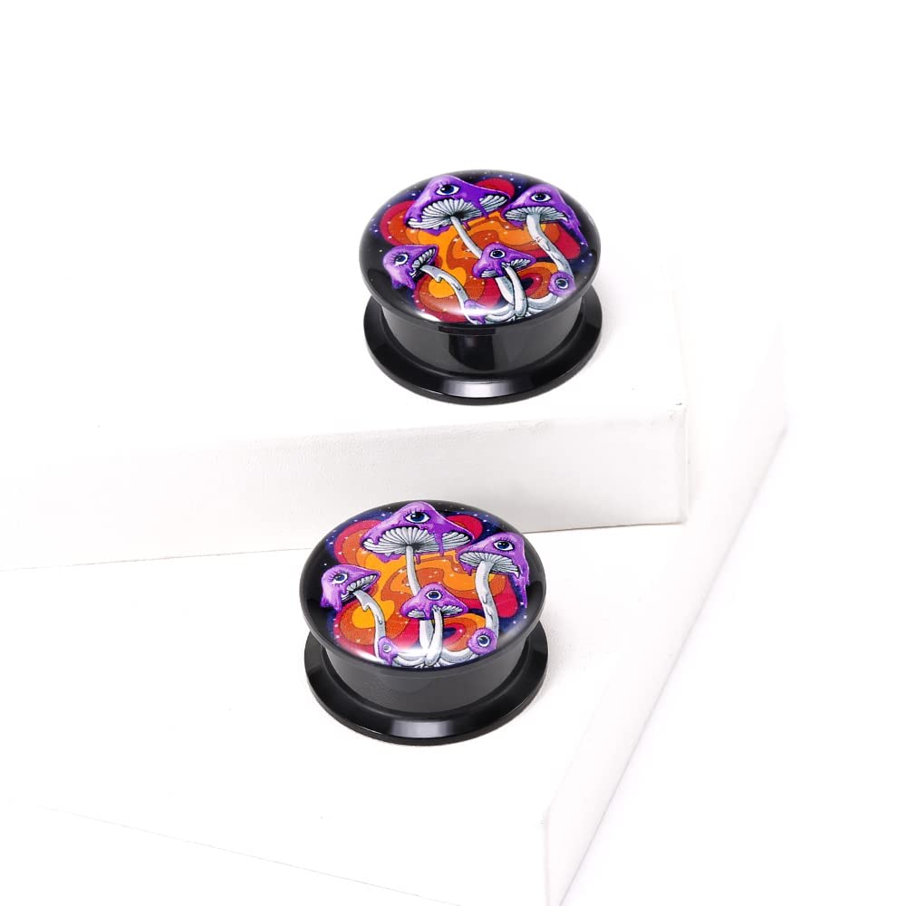 1 Pair Acrylic Solid Screw On Ear Plugs Tunnels Allergy Free 2g- 1 Inch Stretcher Steampunk Graffiti Pattern Color Painting For Women For Men Body Piercing Jewelry