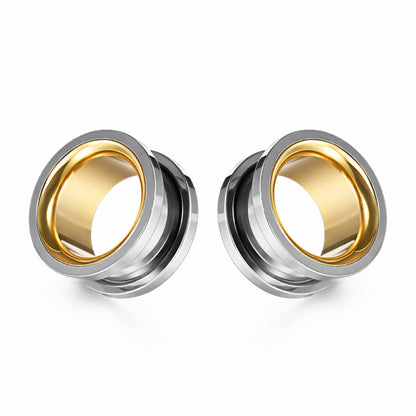 2PCS Stainless Steel Screw Ear Gauges Tunnels Hollow Double Flare Black Gold For Man For Woman Body Piercing Jewelry 6mm-30mm Stretcher
