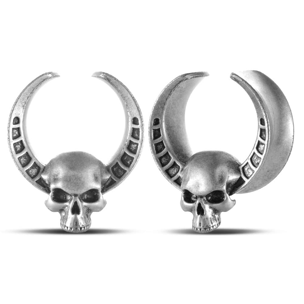 2PCS Punk Skull Ear Tunnels Brass Vintage Double Flared Plugs Cool Gothic Goat Head Ear Gauges Stretcher Piercings Gauge 0g to 1 inch